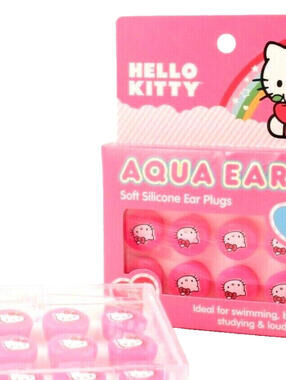 Hello Kitty Aqua Ears Soft Silicone Kids Ear Plugs 6 Pair w Case Reuseable
